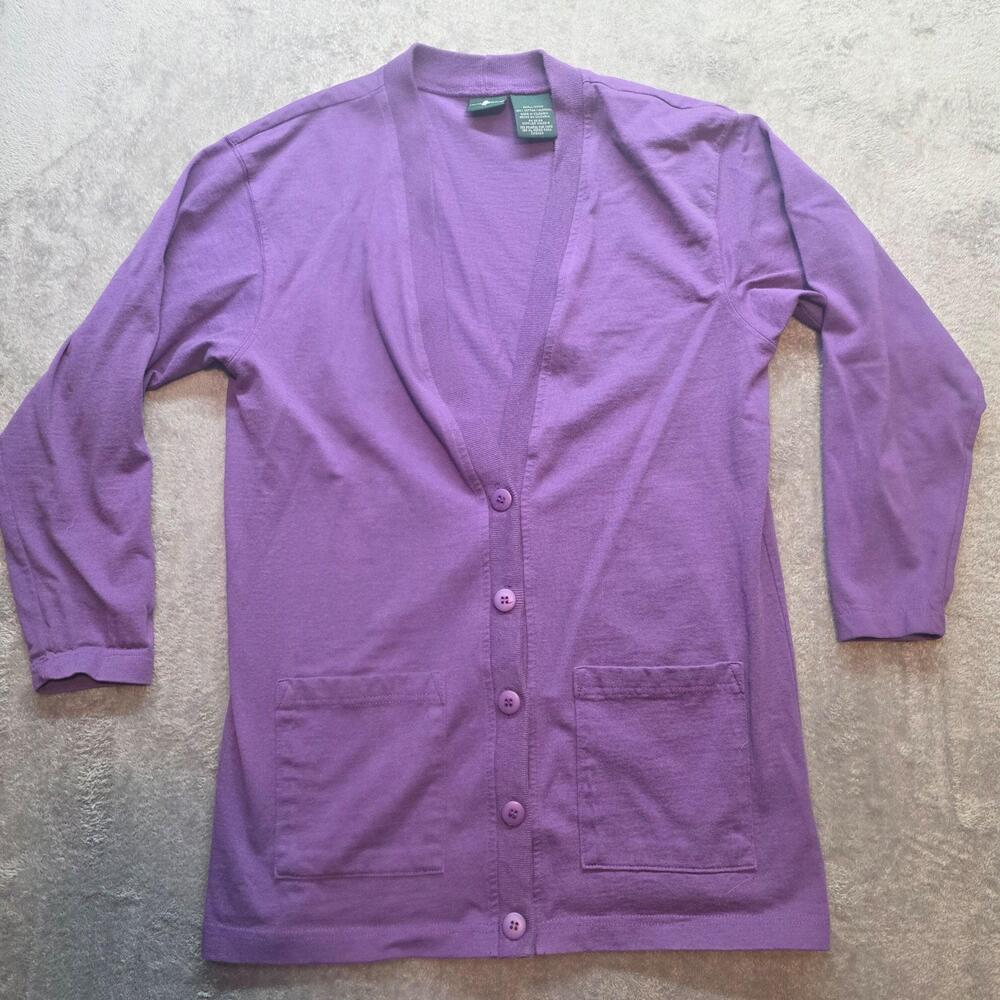 Hunt Club Cardigan Sweater Womens S Purple Cotton V-Neck Knit Pockets 3/4 Sleeve